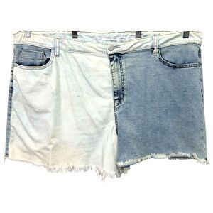 A Beautiful Soul Plus Size 24 Denim Shorts Light Blue Colorblock High Rise 1661‎